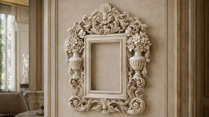 Baroque mirror with flowerpots and cartouche 3d STL model