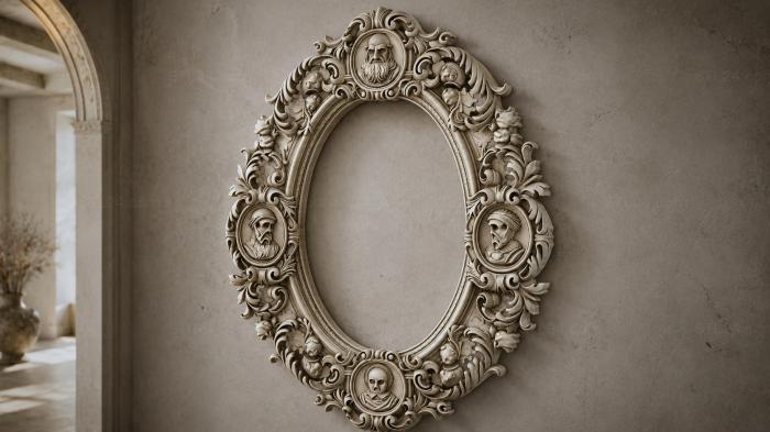 Oval frame with profile portraits and acanthus scrolls 3d STL model