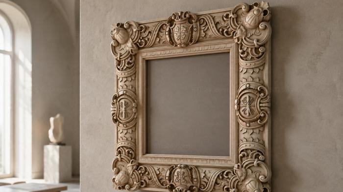 Carved square frame with acanthus and volutes 3d STL model