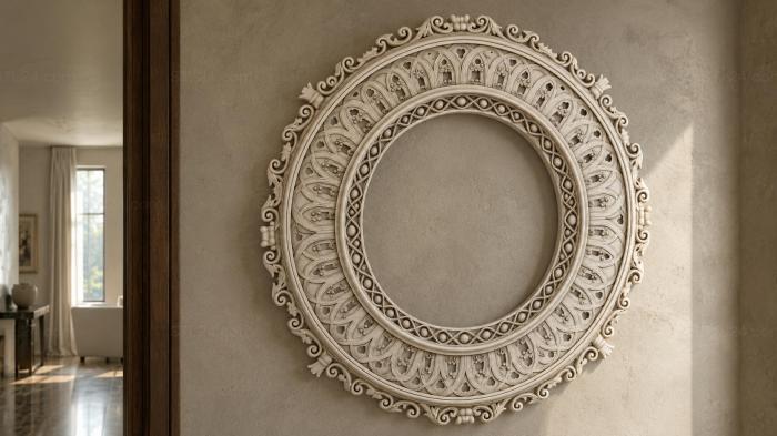 Oval frame with volutes and geometric ornament for CNC 3d STL model