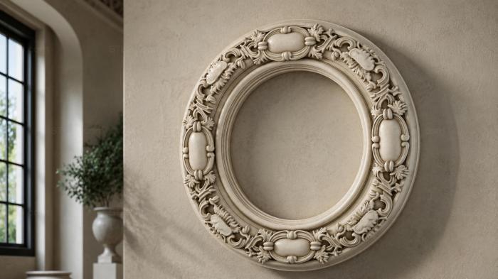 Oval carved ornament with cartouches and acanthus 3d STL model