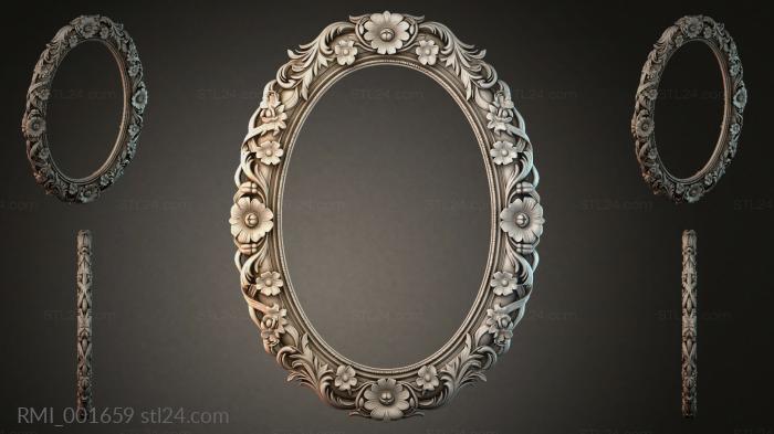 Oval frame with floral pattern and striped decor 3d STL model