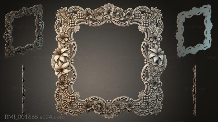 Square frame with floral pattern and grape clusters 3d STL model