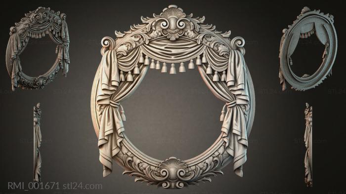 Classic oval mirrored door frame with drapery and scrolls 3d STL model
