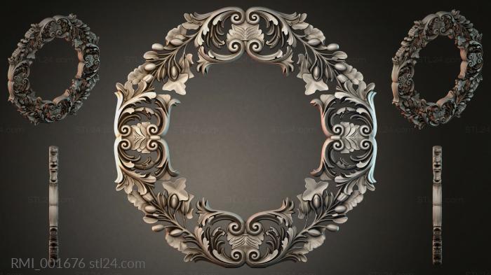 Round ornament with leaves and curls for CNC 3d STL model
