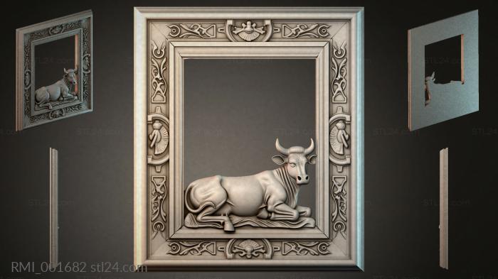 Panel with a bull in an ornamental frame 3d STL model
