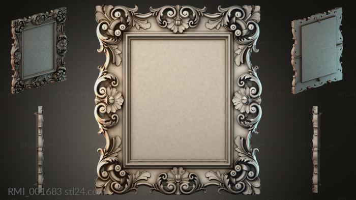 Decorative frame with ornate curls and floral rosettes 3d STL model