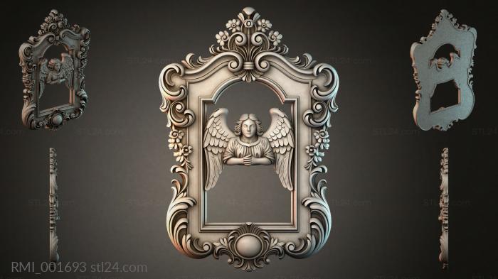 Panel with a winged angel in a rich Baroque frame 3d STL model