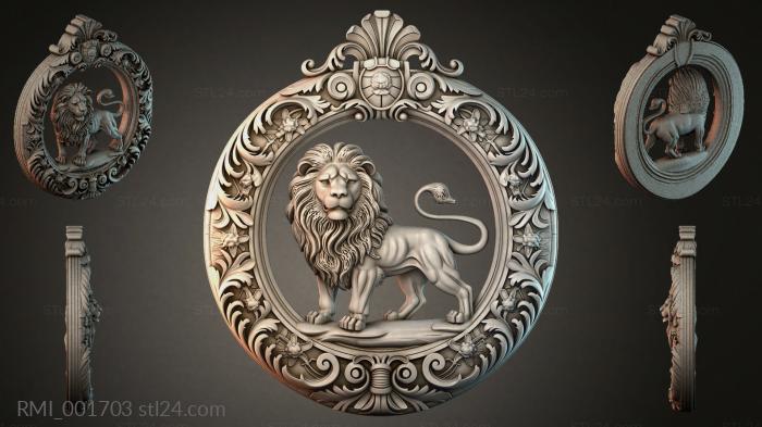 Lion in an oval frame with classical ornaments 3d STL model