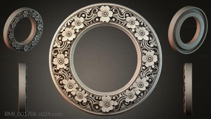 Round frame with floral ornament and swirls for CNC 3d STL model
