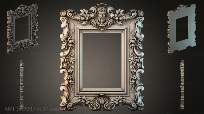 Carved frame with mask and leaves for a mirror 3d STL model