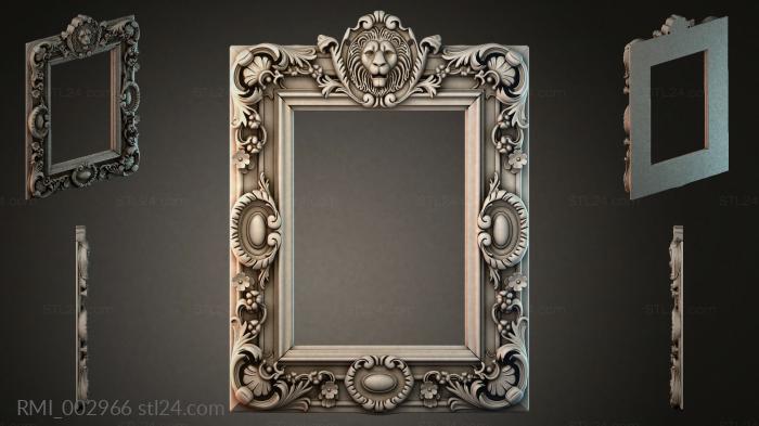 Mirror frame with lion mask and swirls 3d STL model