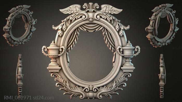 Oval mirrored cartouche with wings, urns and scrolls 3d STL model
