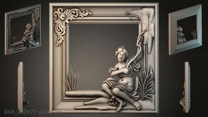 Panel with a seated nymph and ornament 3d STL model