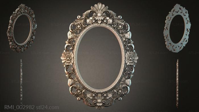 Oval mirror with floral baroque ornament and masks 3d STL model