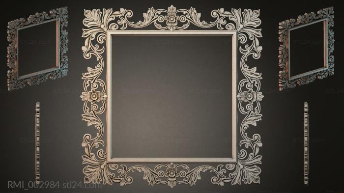 Ornamental frame with floral scrolls and cartouches for a mirror 3d STL model
