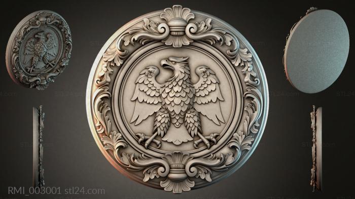 Round medallion with double-headed eagle and scrolls 3d STL model