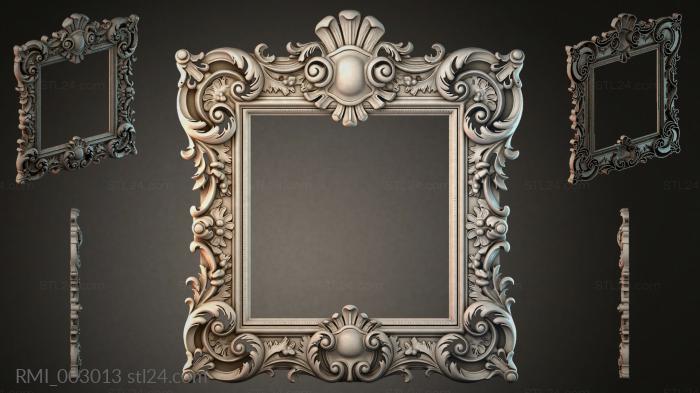 Carved ornamental mirror frame with scrolls and medallions 3d STL model