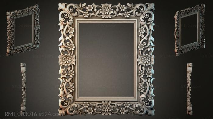Carved mirror frame with floral and swirl patterns 3d STL model