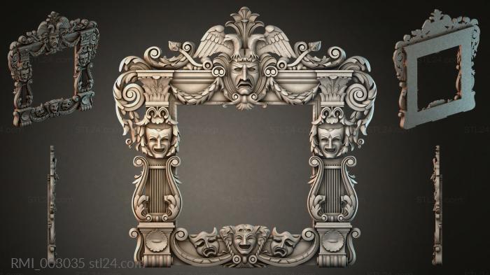 Baroque architectural frame with mascarons and lyre 3d STL model