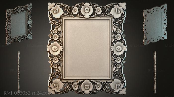 Mirror with floral baroque ornament and swirls 3d STL model