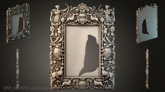 Baroque mirror frame with angels and scrolls 3d STL model