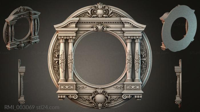Architectural facade with columns and a round mirror 3d STL model