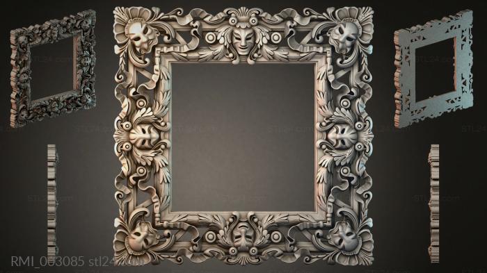 Picture frame with masks and foliage 3d STL model