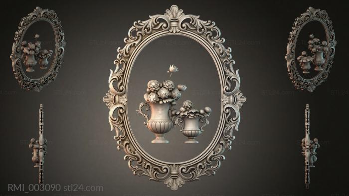 Oval frame with vases of flowers and angels 3d STL model