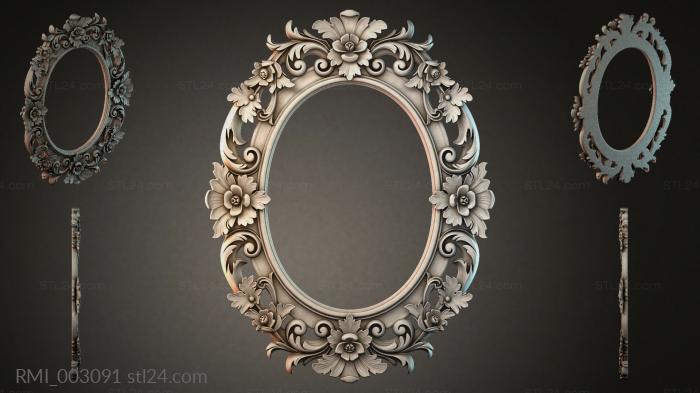 Oval mirror with carved floral scrolls 3d STL model