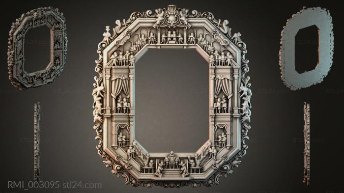 Octagonal frame with architectural figures and scrolls 3d STL model