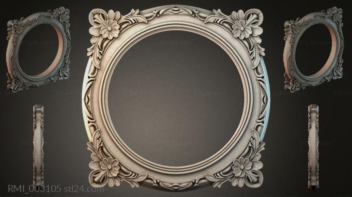 Square frame with round opening and floral corner ornaments 3d STL model