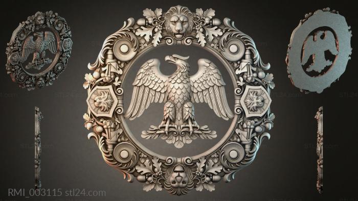 Round panel with an eagle in a wreath of leaves and lion masks 3d STL model