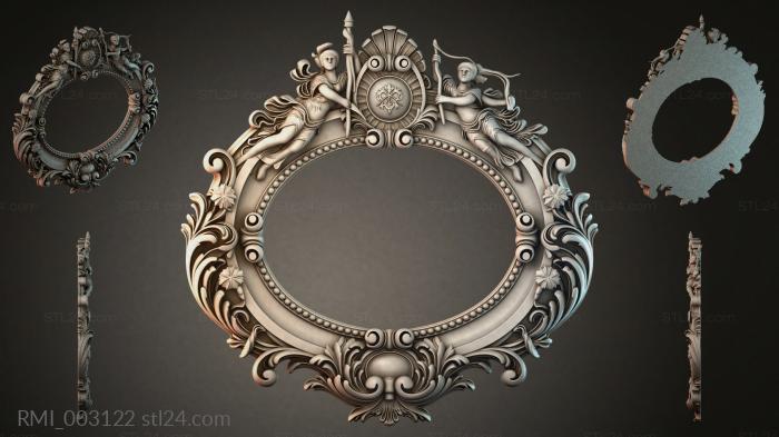 Round carved frame with angels and baroque scrolls 3d STL model
