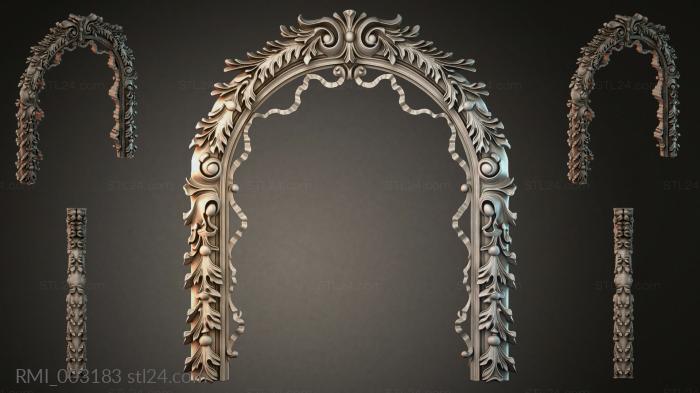 Decorative frames, framing (Arched architectural frame with volutes and floral ornamentation, RMI_003183) 3D models for cnc
