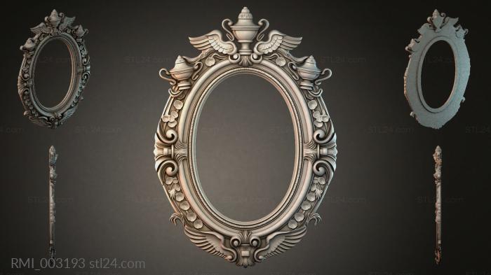 Oval mirror with winged coat of arms and swirls 3d STL model