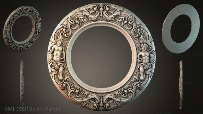 Round mirror frame with putto and acanthus 3d STL model