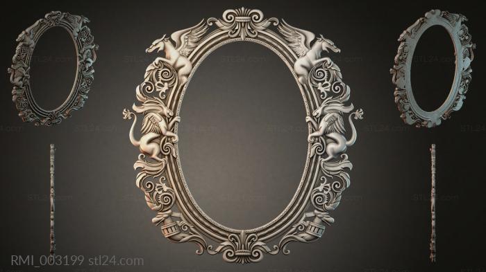 Oval mirror with winged horses and spiral scrolls 3d STL model