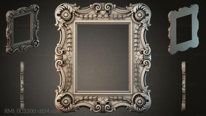 Square frame with volutes and acanthus leaves for CNC 3d STL model