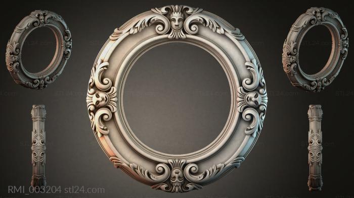 Round frame with mask, volutes and pilasters 3d STL model