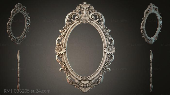 Oval mirror frame with volutes and floral pattern 3d STL model