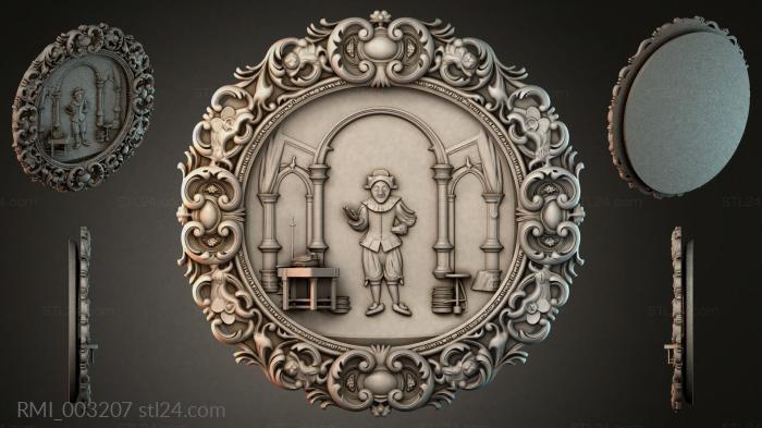 Round medallion with a figure of a saint in an architectural niche and an openwork foliage border 3d STL model