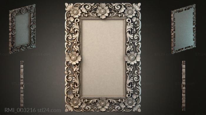 Decorative frames, framing (Decorative mirror with floral moldings and vertical columns, RMI_003216) 3D models for cnc