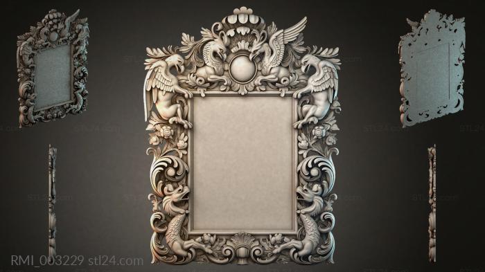 A formal mirror ornament with angels and a vintage rosette 3d STL model