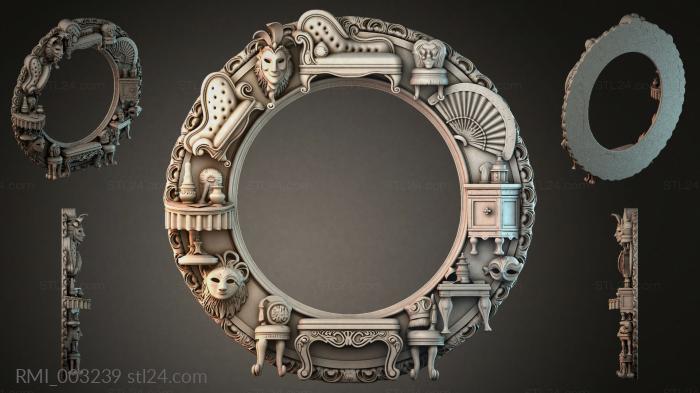 Round mirror with mascarons and lion heads 3d STL model