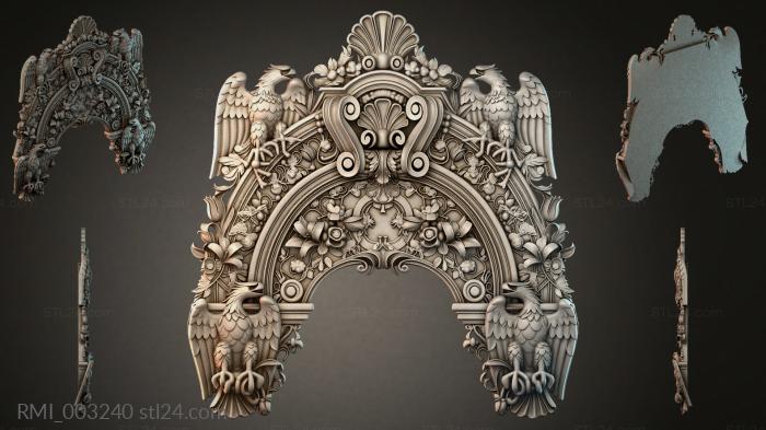 Decorative architectural cornice with paired eagles and shells 3d STL model