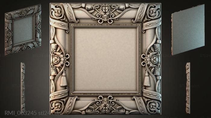 Classic square frame with scrolls, rosettes and tassels 3d STL model