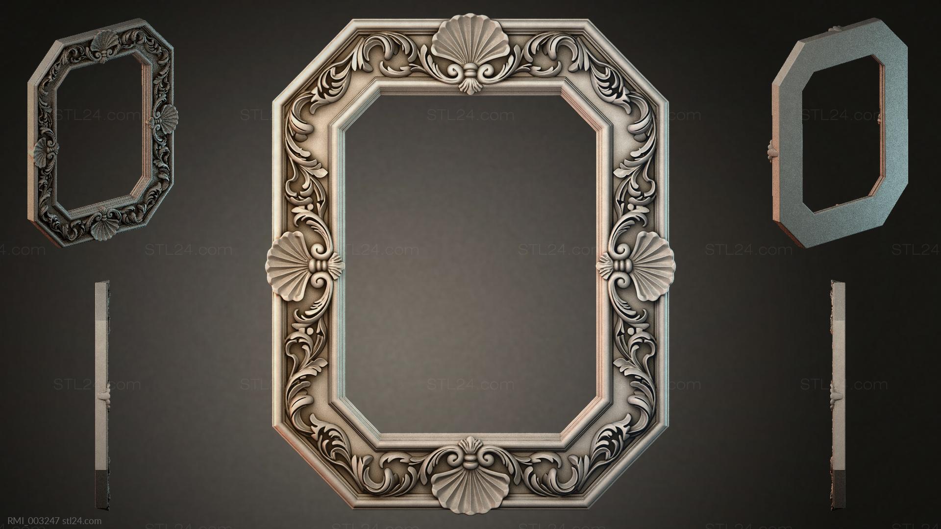 Shell Frame Stl File Decorative frames, framing - Octagonal frame with shells and acanthus ...