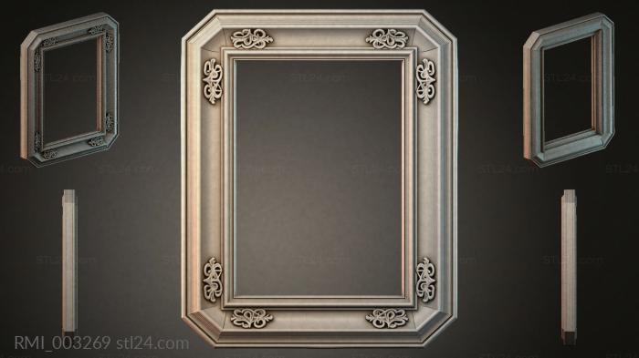 Octagonal frame ornament with corner scrolls 3d STL model