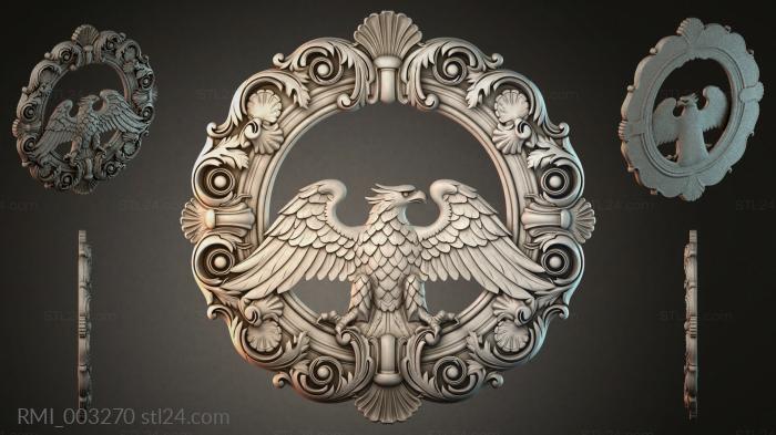 Double-headed eagle in a baroque frame with scrolls and shells 3d STL model